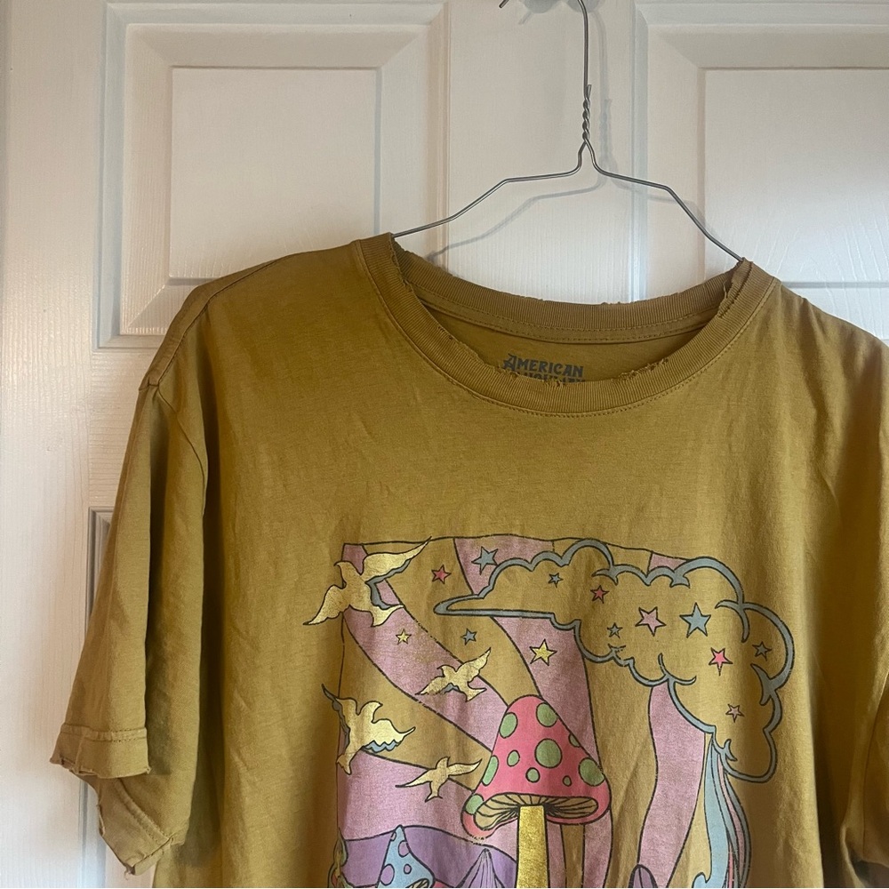 American Highway Distressed Mushroom Psychedelic T-Shirt Sz. L